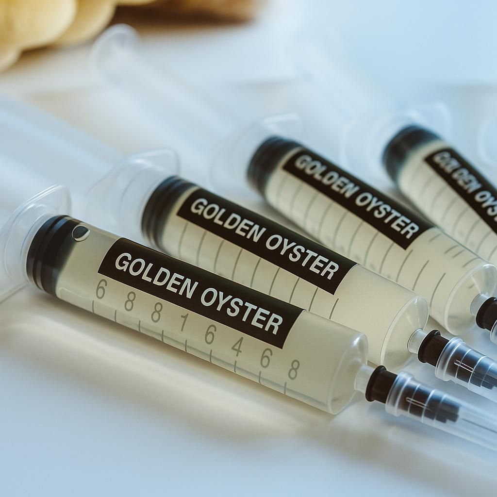 Flüssigkulturspritzen für Goldene Austernpilze (Pleurotus citrinopileatus) 10 x 10 ml | Gourmet-Pilzzucht für den Hausgarten (Anfänger)