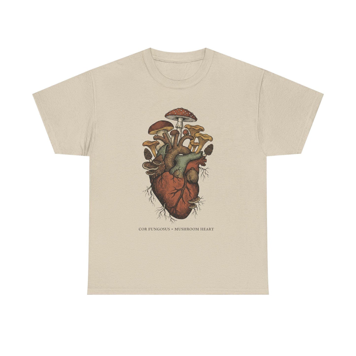 Anatomisches Herz-T-Shirt mit Pilzen | Botanische Pilzillustration, Zauberpilz-Shirt, Geschenk für Gärtner, Mykologie-Natur-Shirt