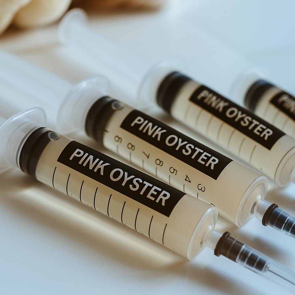 Flüssigkultur-Spritzen für rosa Austernpilze, 5 x 10 ml | Pleurotus djamor | Schnellwachsender Gourmet-Pilz