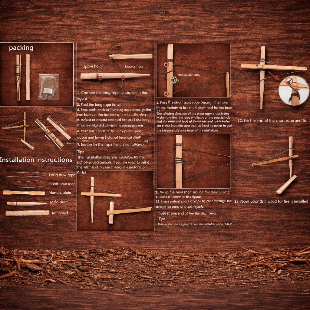 Feuerstarter-Set mit Bogenbohrer – Primitives Feuerset für Bushcraft, Survival und Outdoor-Camping