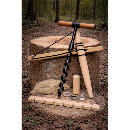 Handgefertigtes Bushcraft-Survival-Set – Scotch-Eye-Handbohrer & Bogenbohrer-Feuerstarter