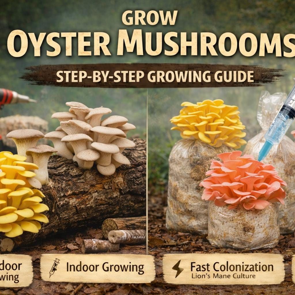 Grow Oyster Mushrooms | Complete Indoor & Outdoor Guide | Logs, Straw, Liquid Culture | 41-Page PDF