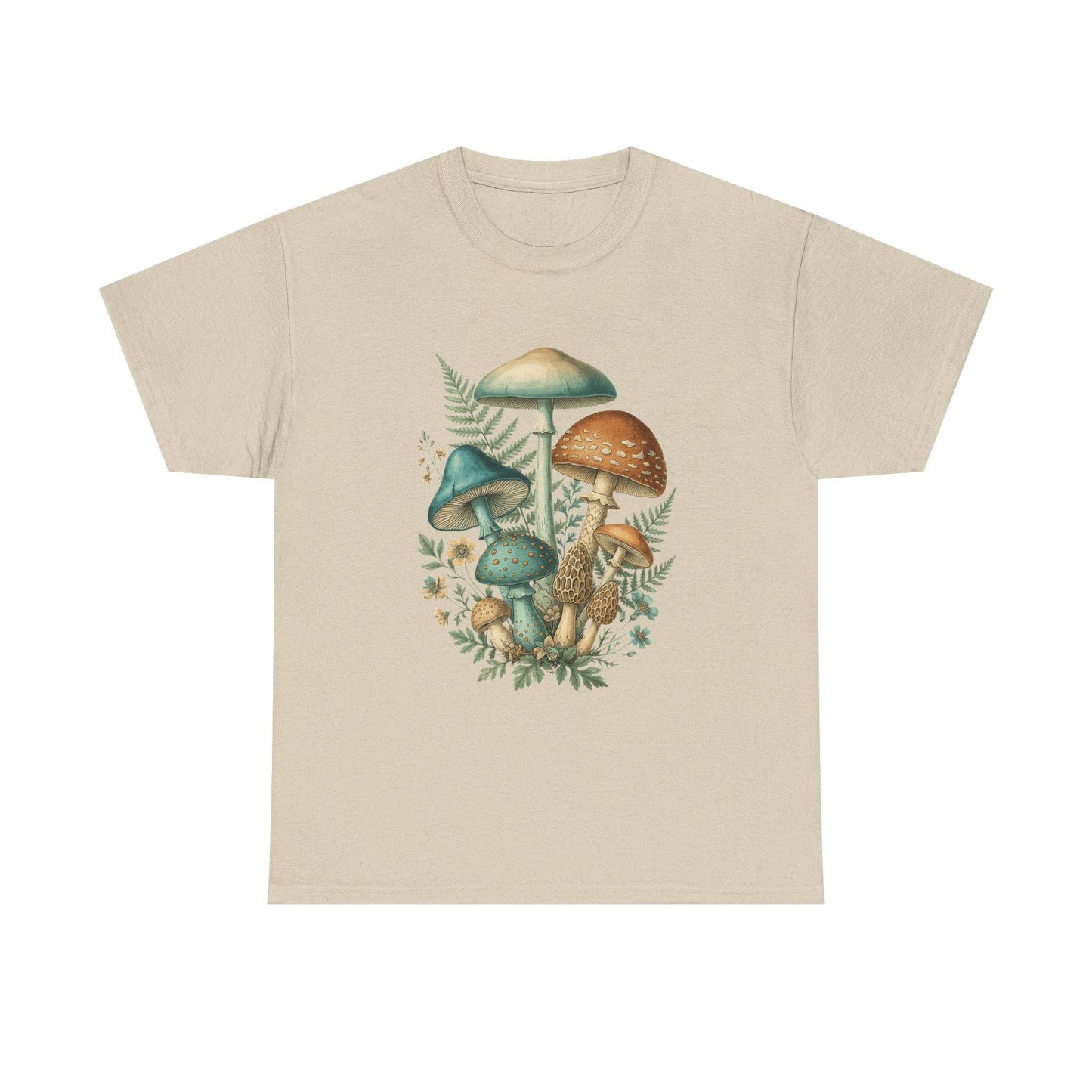 Vintage-T-Shirt mit botanischer Pilzillustration | Waldpilzkunst, Mykologie, Unisex-Natur-T-Shirt, Geschenk für Gärtner, Zauberpilze