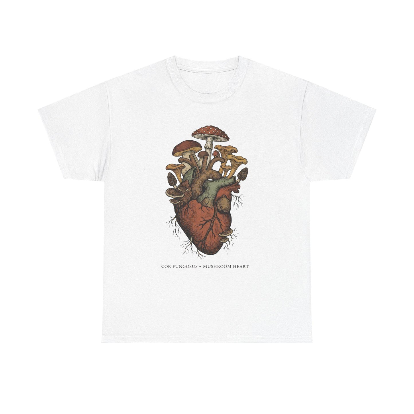 Anatomisches Herz-T-Shirt mit Pilzen | Botanische Pilzillustration, Zauberpilz-Shirt, Geschenk für Gärtner, Mykologie-Natur-Shirt