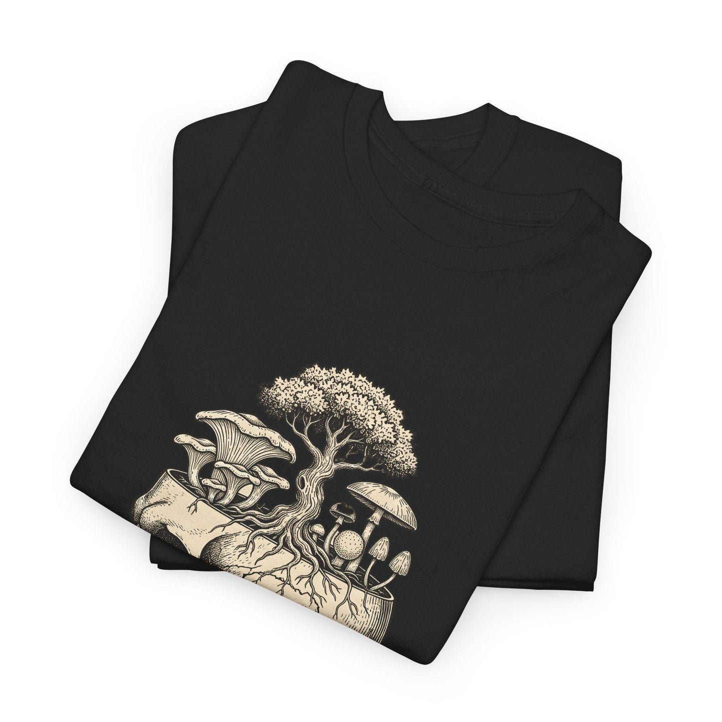 Totenkopf-Pilz-T-Shirt | Gothic-T-Shirt mit botanischem Grafikprint | Dunkles Natur-Shirt | Hexen-Totenkopf-Top | Unisex-Baumwoll-T-Shirt | Zauberpilze | Mykologie