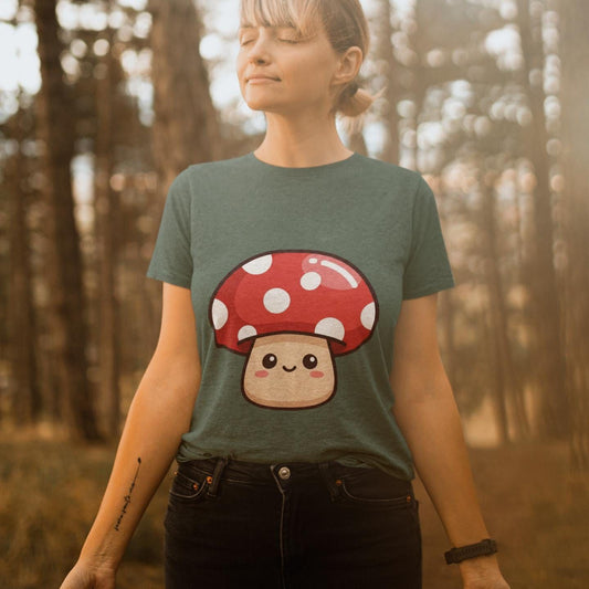 Kawaii Pilz-T-Shirt Unisex | Kawaii T-Shirt mit rotem Pilz – Geschenkidee: Zauberpilz-Deko, Vintage-Pilz-Kunstdruck, mystisches T-Shirt