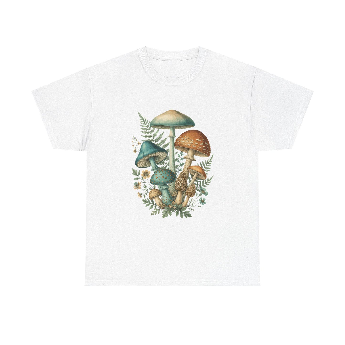 Vintage-T-Shirt mit botanischer Pilzillustration | Waldpilzkunst, Mykologie, Unisex-Natur-T-Shirt, Geschenk für Gärtner, Zauberpilze