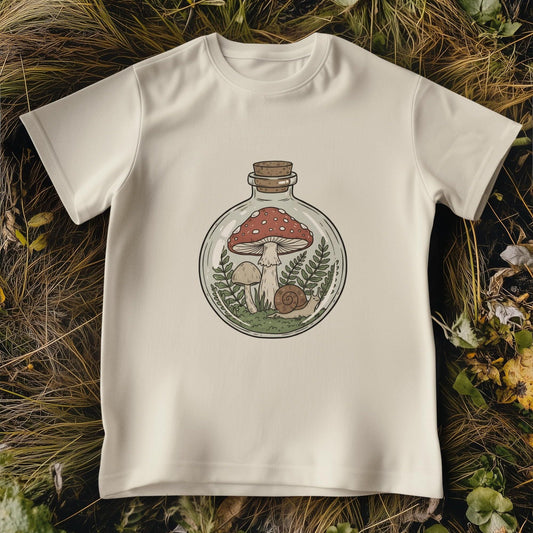 Pilz-Terrarium-T-Shirt, Waldflaschen-Grafik-T-Shirt, Cottagecore-Natur-Wald-Top | Unisex-Baumwoll-T-Shirt, Zauberpilz-T-Shirt, Pilze